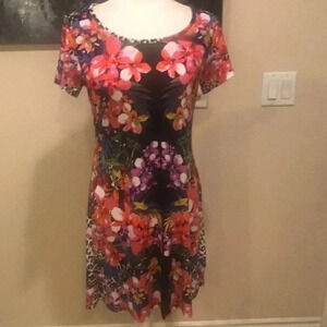 Ronni Nicole Vibrant Black/Pink/White Floral Dress -Small
